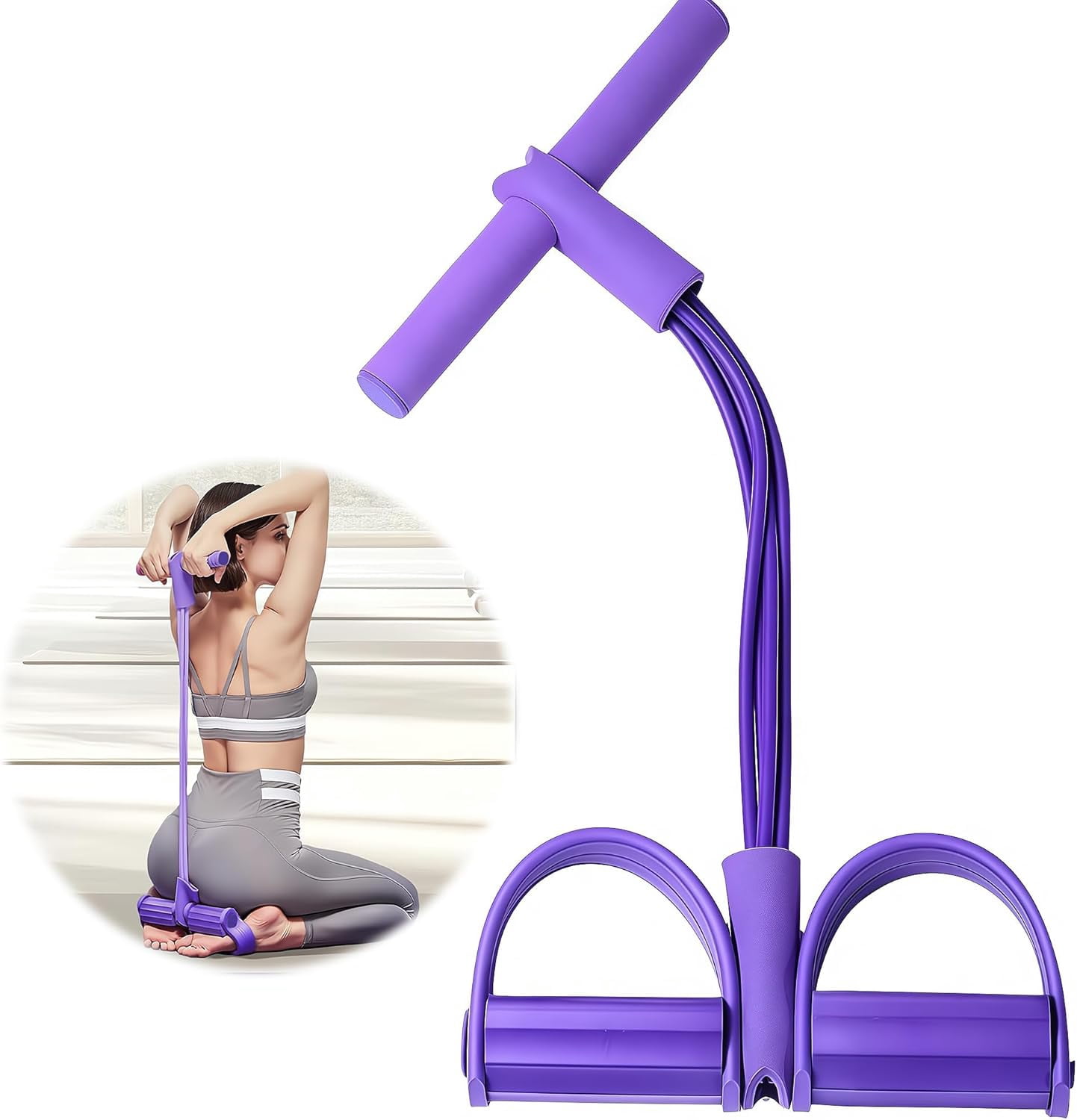JJEAN-21 Fitness Resistance Bands-4 Tube Pedal Ankle Puller, New Elastic Yoga Pedal Puller Stretch Band for Exercise, AB Training Auxiliary Device Sit Up Exercise Equipment for Women Men