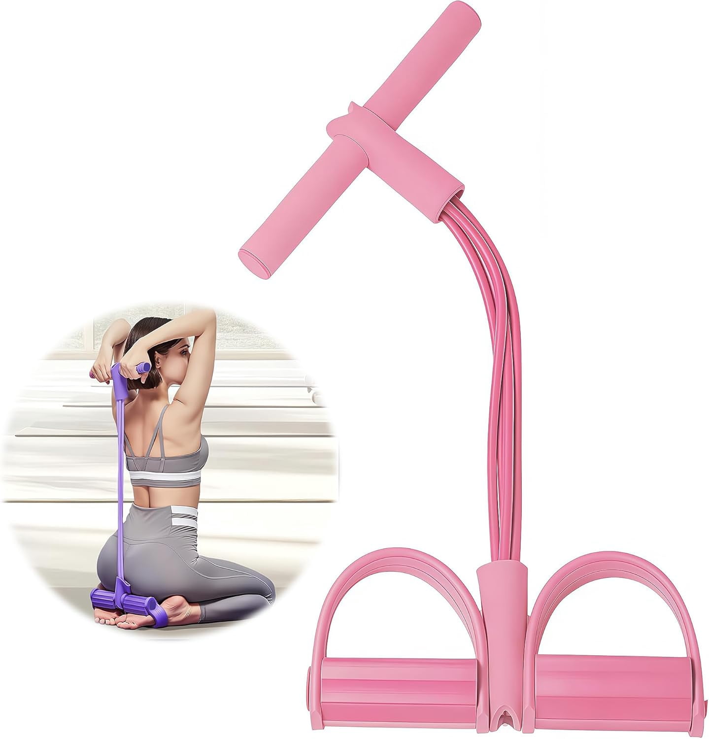 JJEAN-21 Fitness Resistance Bands-4 Tube Pedal Ankle Puller, New Elastic Yoga Pedal Puller Stretch Band for Exercise, AB Training Auxiliary Device Sit Up Exercise Equipment for Women Men