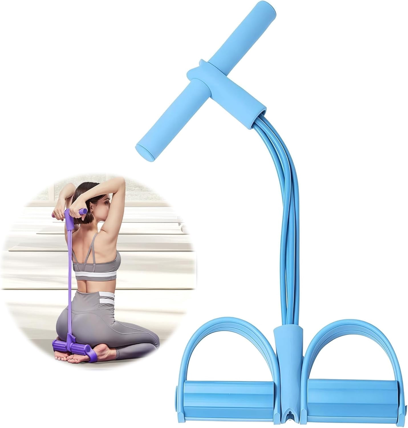 JJEAN-21 Fitness Resistance Bands-4 Tube Pedal Ankle Puller, New Elastic Yoga Pedal Puller Stretch Band for Exercise, AB Training Auxiliary Device Sit Up Exercise Equipment for Women Men