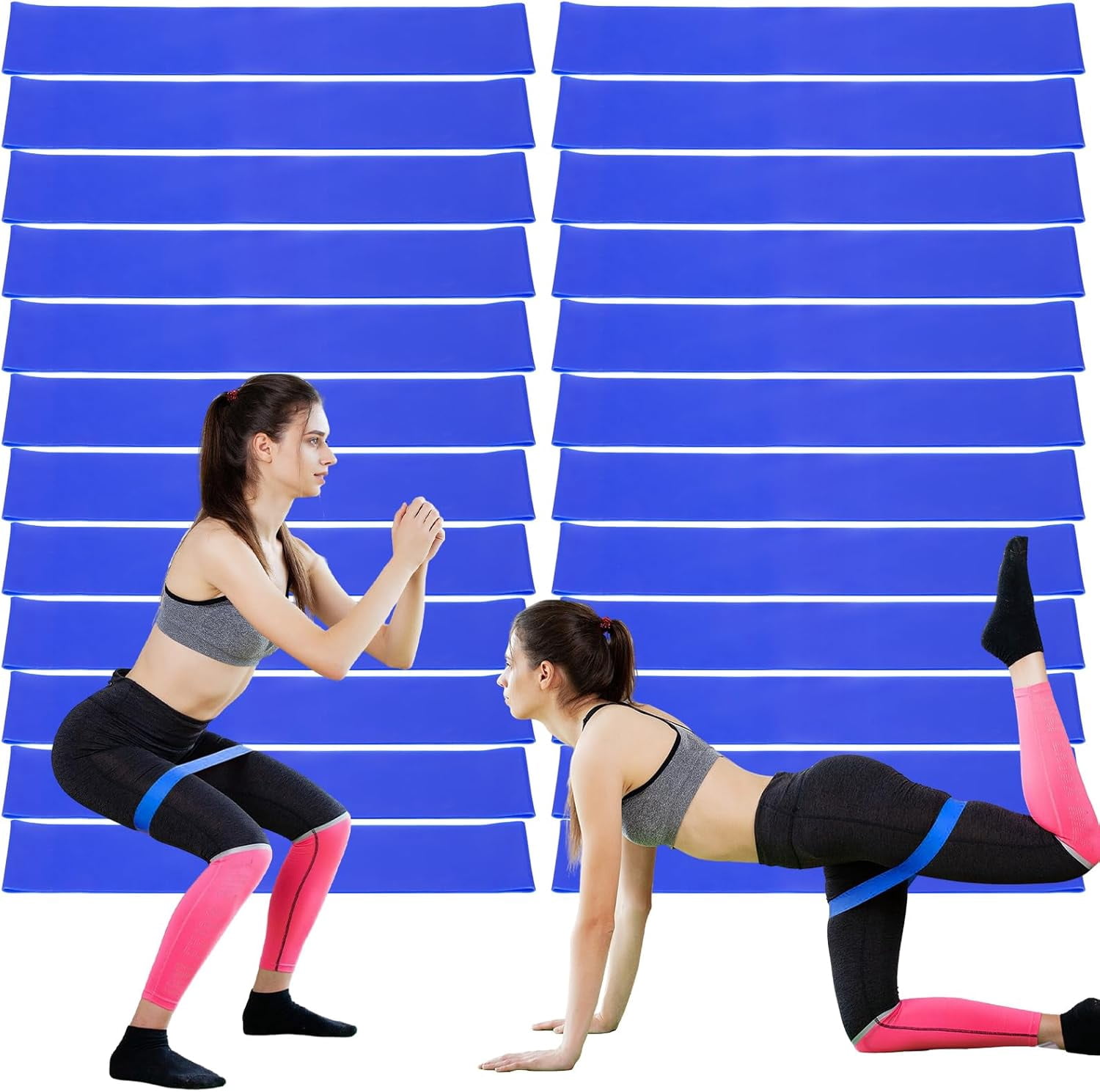 JJEAN-24 Pcs Resistance Bands Bulk Set - 25-35 Lbs Exercise Resistance Loops for Home Fitness, Gym Workouts, Yoga, Pilates & Physical Therapy (Blue)