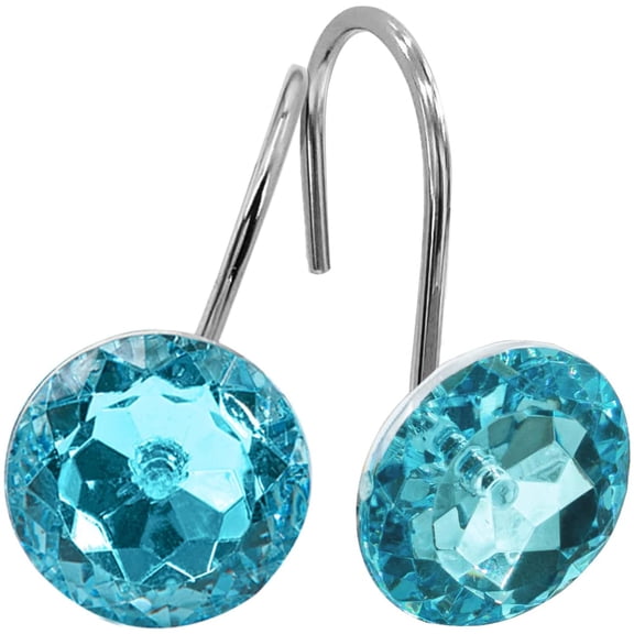 JJEAN-24 Pcs Set Teal Blue Shower Curtain Hooks, Metal Shower Hooks for Turquoise Shower Curtain & Liner, Aqua Rust Proof Shower Rings for Curtain and Shower Rod