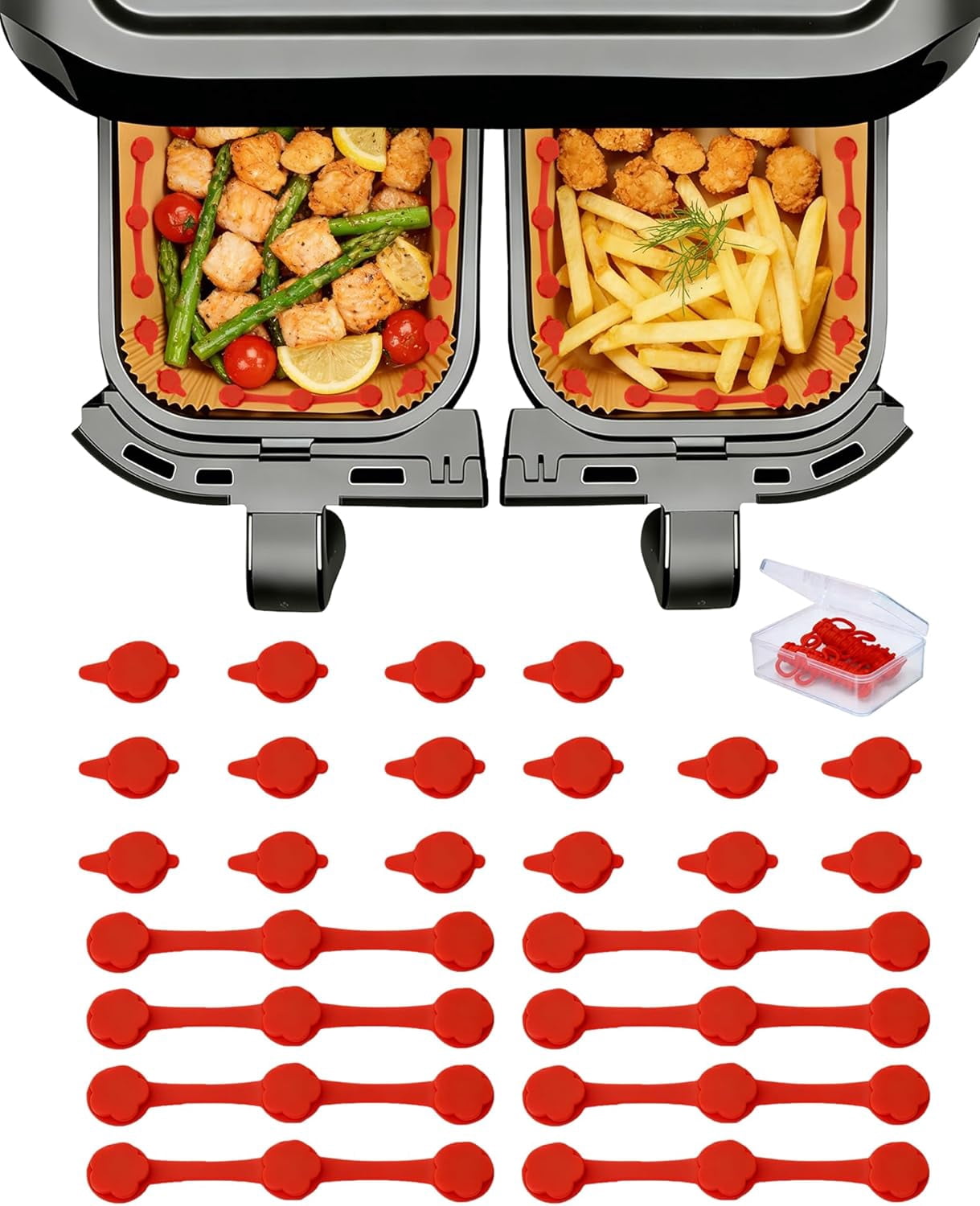 JJEAN-24PCS Air Fryer Silicone Liner Magnets, Magnetic Buckles for Holding Down Parchment Paper Liners, Secure Disposable Air Fryer Paper and Prevent Burning or Food Covering, Air Fryer Accessories (