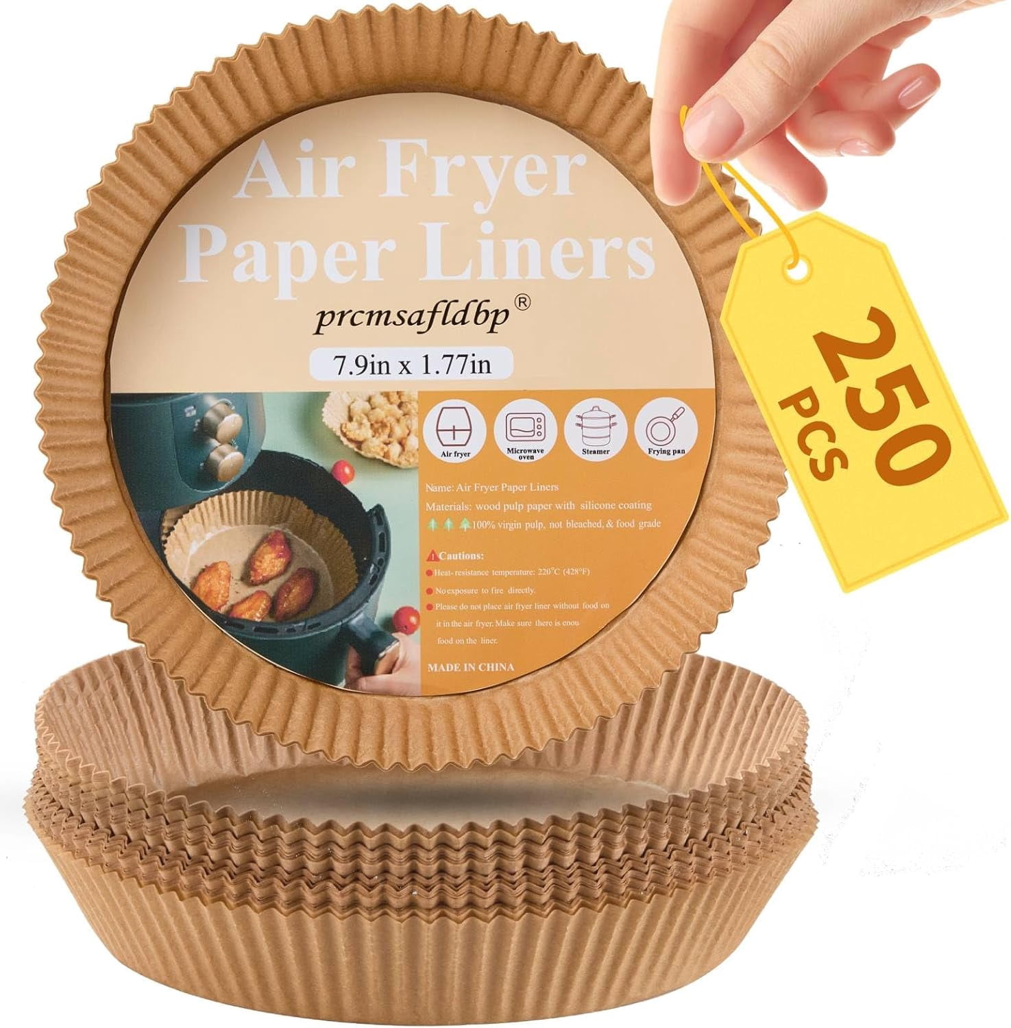 JJEAN-250 Pcs 7.9 Inch Round Air Fryer Liners Disposable for Home Bakers - Thickened Silicone Oil Paper - Withstands up to 450°F Heat - for Air Fryer 5 to 8 Qt