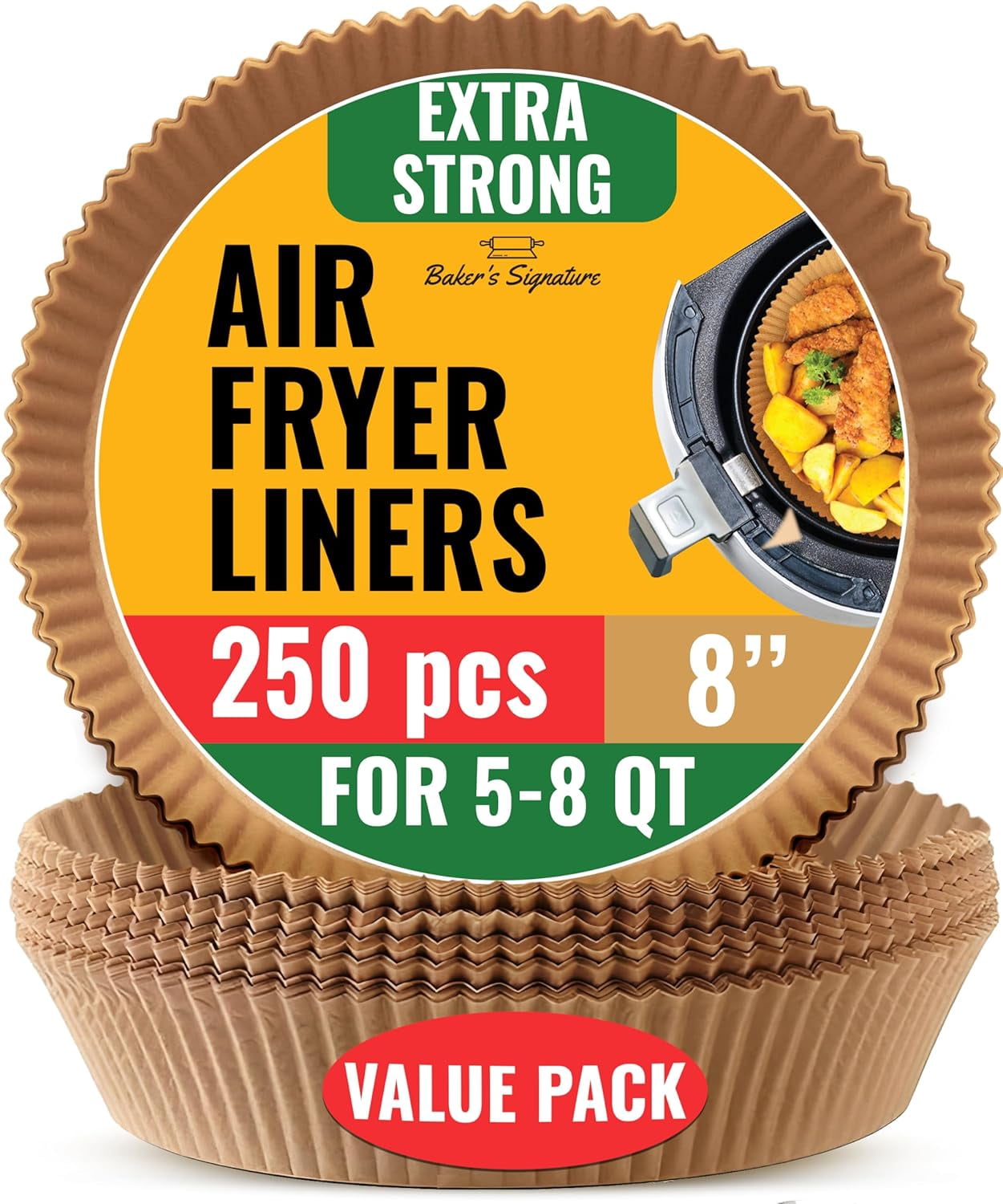 JJEAN-250 pcs Air Fryer Liners for Ninja, Round Disposable Airfryer Paper Liners \u2013 Non-Stick and Oil Proof for Easy Cleanup, Great for Oven, Pans & Baking \u2013 8 Inch for 5-8 qt Basket by