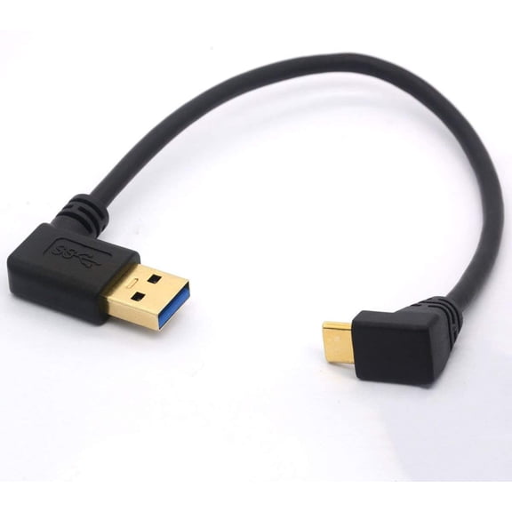 JJEAN-25CM USB Type C Extension Cord Gold Plated USB 3.0 Male to 90 Degree Up Down Angle Type C Cable Data USB C Data Sync & Charge Converter Adapter Cable (TypeC 90 Positive to USB 3.0 Left)