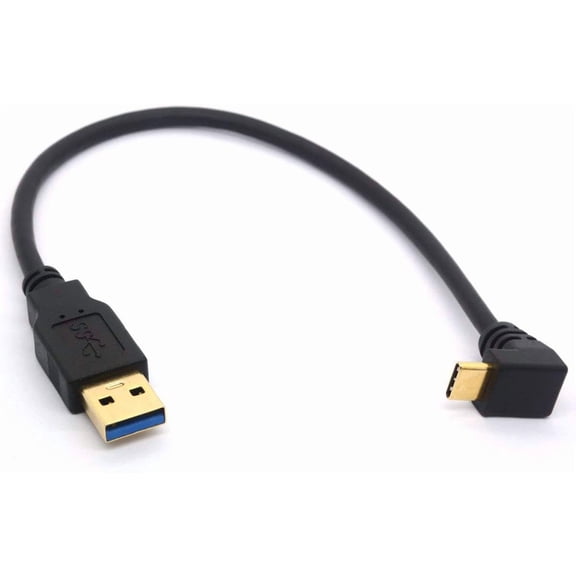 JJEAN-25CM USB Type C Extension Cord Gold Plated USB 3.0 Male to 90 Degree Up Down Angle Type C Cable Data USB C Data Sync & Charge Converter Adapter Cable (TypeC 90 Positive to USB 3.0 Straight)