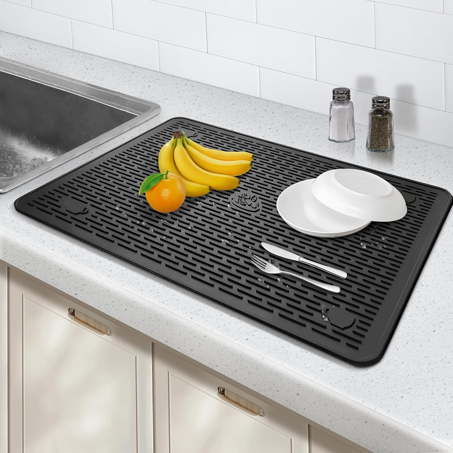 JJEAN-28"X20" Dish Drying Mat, Silicone Drying Mat for Kitchen Counter, Stove Top Covers for Electric Stove, Heat Resistant Glass Cooktop Cover for Kitchen