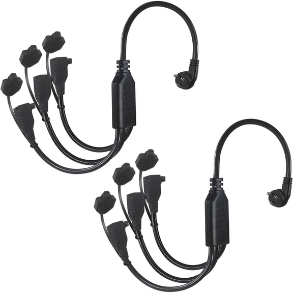 JJEAN-2PACK 1.5FT 1 to 3 Way Power Extension Cord Splitter - 18INCH 3-Outlet Power Splitter, 45-Degree Flat Plug SJTW 16AWG 3 Prong Black Indoor Outdoor AC Grounded Power Cord