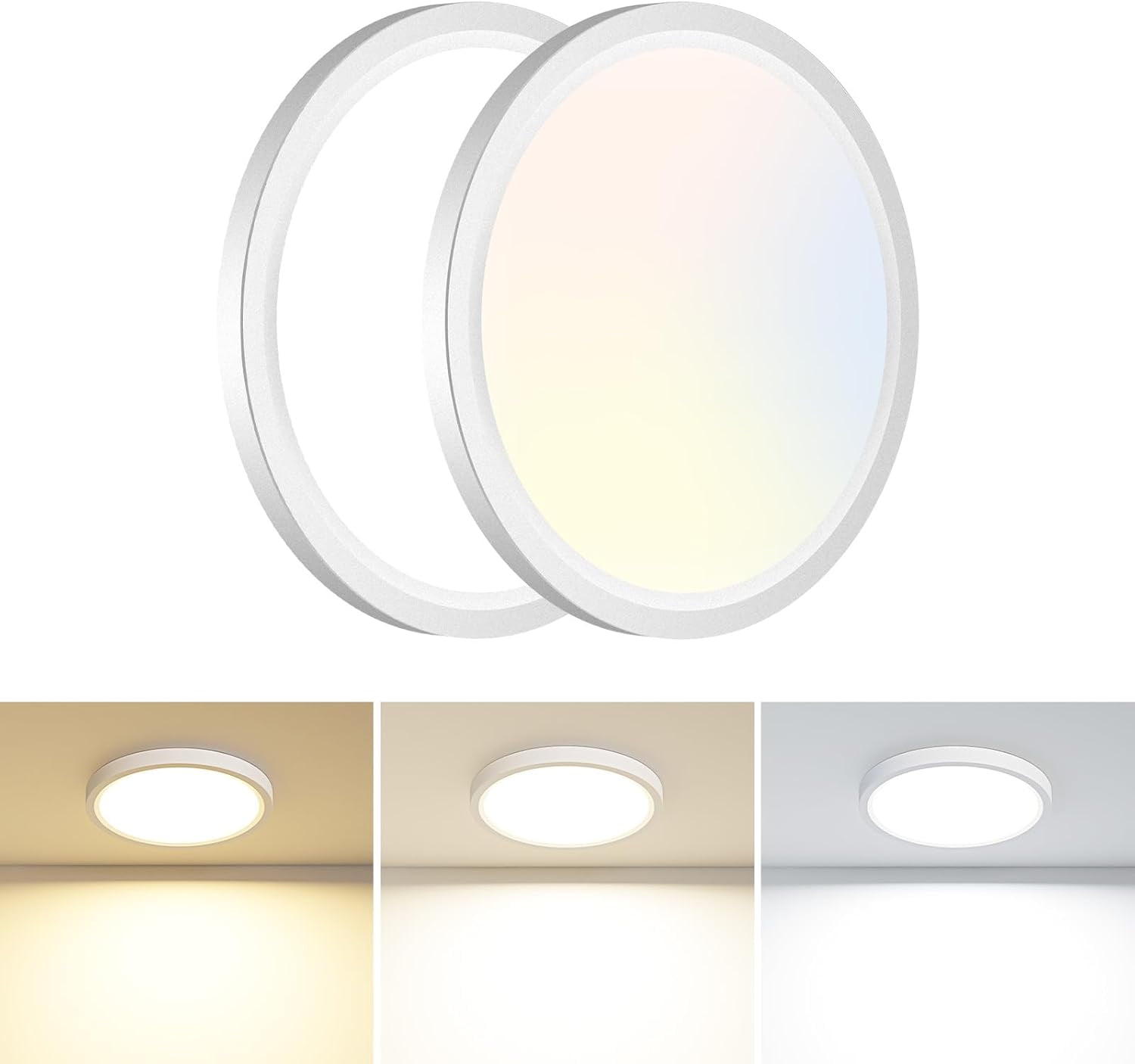 JJEAN-2PACK Flush Mount LED Ceiling Light Fixture Black, 4.7Inch 8Watt, 3000K-4500K-6000K 3 Color Selectable Ceiling Lamp Low Profile Ceiling Light for Closet Basement Hallway Porch