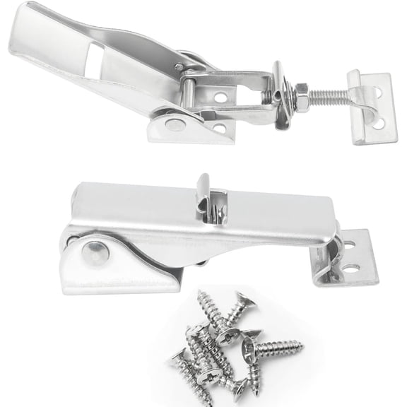 JJEAN-2PCS Adjustable Latch Buckle Toggle Catch Lock Clamp Heavy Duty Stainless Steel Spring Loaded Draw Latch Compression Spring Lock with screws