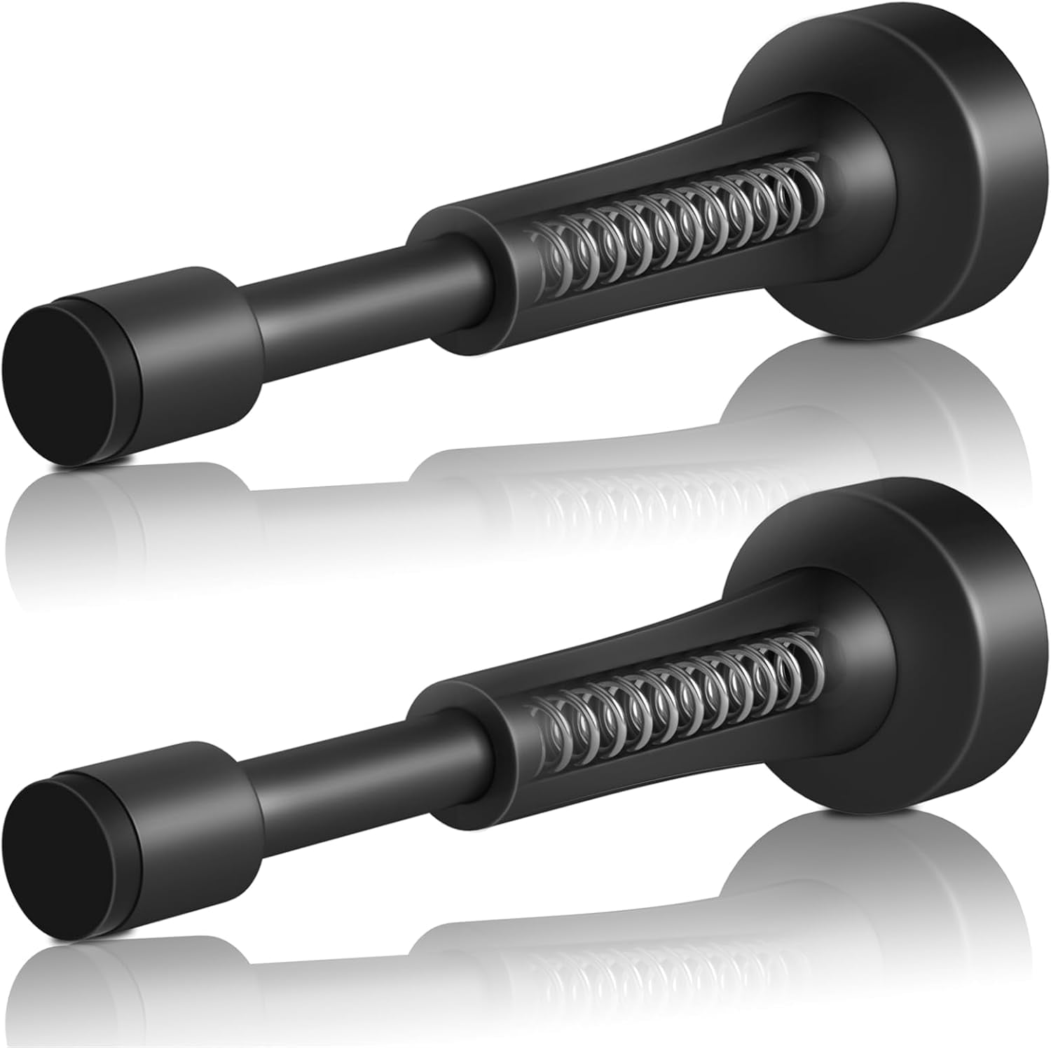 JJEAN-2PCS Matte Black Door Stoppers for Wall - 4.33 Inch Spring Door Stop for Bottom of Door, Aluminum Doorstopper with Silicone Tip, Screw & Adhesive Installation