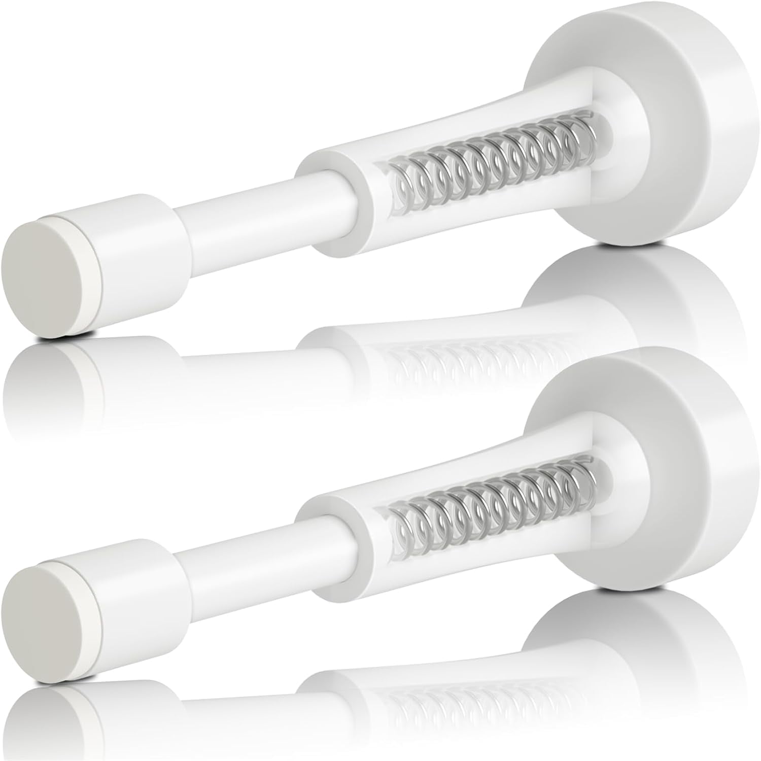 JJEAN-2PCS Spring Door Stoppers for Wall - 4.33 Inch Door Stop for Bottom of Door, Aluminum Doorstopper with Silicone Tip, Screw & Adhesive Installation, White