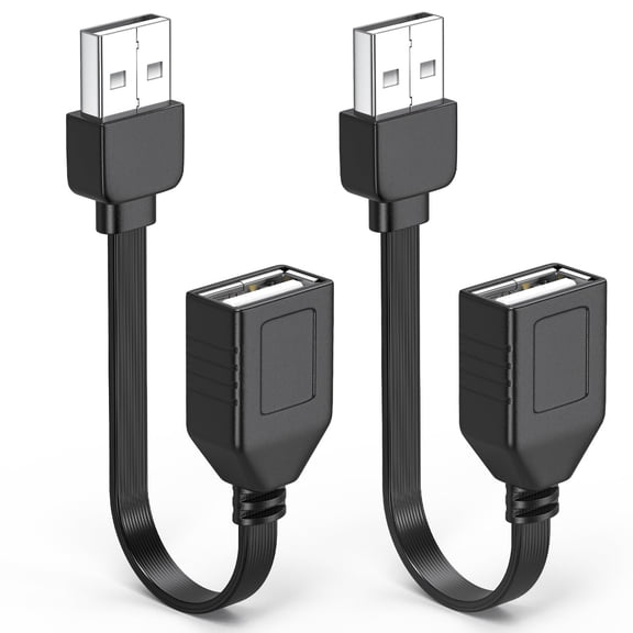 JJEAN-2PCS USB2.0 Extension Cable Flat Short 1.5FT,USB Male to Female Cable Soft & Pliable Low Temperature Resistance