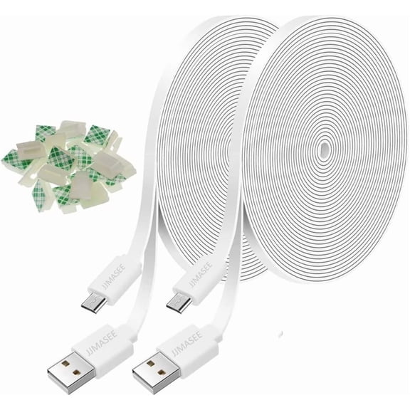 JJEAN-2Pack 10FT Power Extension Cable for Wyze Cam V3/V4/OG/V3 Pro, Blink Mini/Mini Pan,Kasa,Arlo Essential,Eufy,SimpliSafe (Not for Wyze Pan v3), Micro USB Charging Cord for Security Camera(White)