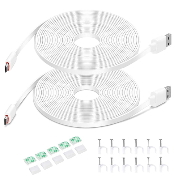 JJEAN-2Pack 26FT Flat Power Extension Cable for Wyze Cam v4/v3/OG/v3 Pro, Blink Mini/Outdoor 3rd, Simplisafe, Arlo Essential, Charging Power Cord for Security Camera (Not for WyzePan v3, Not Type-C)