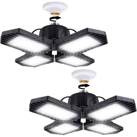 JJEAN-2Pack LED Garage Lights,100W Deformable LED Lighting 10000LM E26 Daylight 6000K Super Bright Adjustable Lights for Warehouse