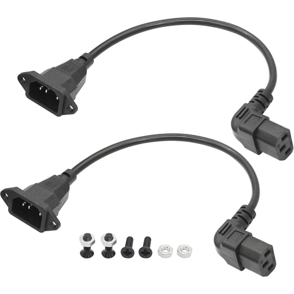 JJEAN-2Pcs 90 Degree IEC 320 C13 to C14 Panel Mount Power Cable 1FT, Up Angle C13 Female to C14 Male PDU Power Supply Extension Cord, for Monitor, Computer, TV, PDU Chassis, Printer etc.