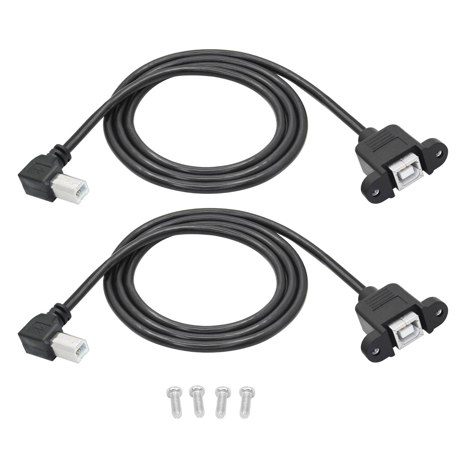 JJEAN-2Pcs 90 Degree USB 2.0 Printer Extension Cable 3FT, Right Angle USB B Male to Female Printer Cable, USB Type A with Screw Panel Installation and Fixation Female Socket