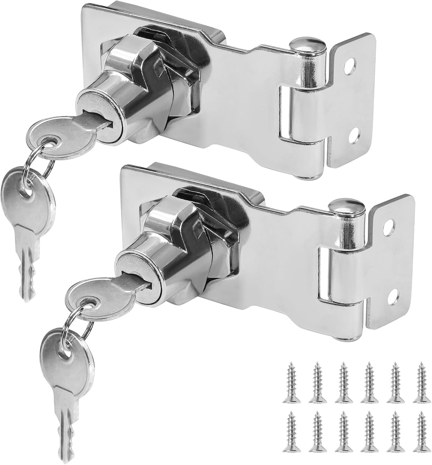 JJEAN-2Pcs Keyed Hasp Locks 2.5 Inch Twist Knob Keyed Locking Hasp, Metal Safety Hasp Latches Keyed Different for Small Doors, Cabinets (Sliver)