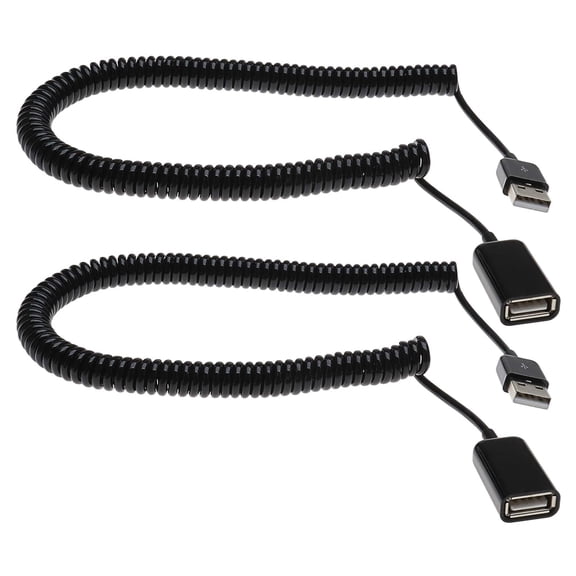 JJEAN-2Pcs USB 2.0 Male to Female Spiral Coiled Adapter Cable 3M Black Spring Telescopic Extension Wire Cord for Data Syncing & Charging