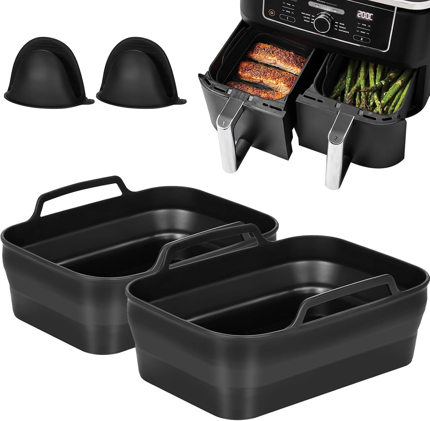 JJEAN-2pack Silicone Air Fryer Liners for 8QT & 10QT Ninja Air Fryer Foodi Dual, Reusable Silicone Air Fryer Basket for Ninja DZ550 DZ401 DZ201 Air Fryer Accessories for Ninja