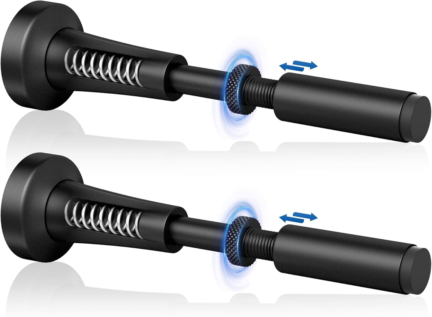 JJEAN-2pcs Adjustable Spring Door Stops, 4.17-5.35in Aluminum Long Door Stoppers with Silicone Tip, Matte Black Door Stop for Bottom of Door, Screw & Adhesive Installation, Black