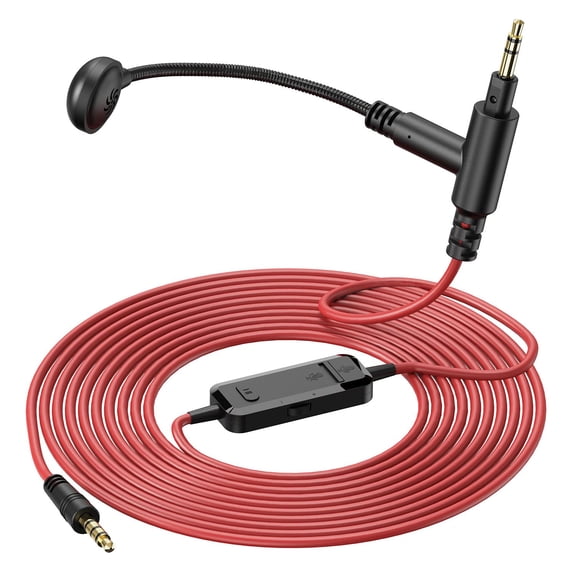 JJEAN-3.5 mm Cable with Boom Mic and Mute Volume Control for Gaming Headsets, Most Other 3.5mm Jack Headphones