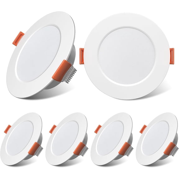 JJEAN-3 Inch RV Recessed Ceiling Lights 12V 3W 3000K, 6-Pack Ultra-Thin Puck Light, Dimmable LED Downlights for RV Camper Van Truck Boat Under Cabinet Lighting (70-75mm Cutout)