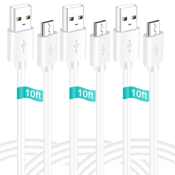 JJEAN-3 Pack 10FT Micro USB Power Extension Cable Cord Compatible for Wyze Cam,WyzeCam Pan,YI Cam,YI Dome Home Camera,Kasa Cam,Oculus Go,Furbo Dog,Nest Cam,Blink,Security Cameras,USB Charging Wire