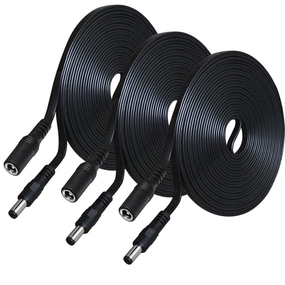 JJEAN-3-Pack 20ft DC Extension Cord 5.5mm x 2.1mm Male to Female Power Cable,12v DC Supply Adapter Plug Cable for CCTV Security Surveillance Indoor IP Camera