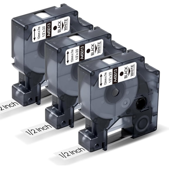 JJEAN-3-Pack Compatible for Dymo D1 Label Tape 45013 1/2 in x 23 ft, 12mm Label Maker Refills a45013 S0720530 for Dymo LabelManager 210D 260P 280 360D 420P PnP 220P 260P 500TS 450DUO Black on White