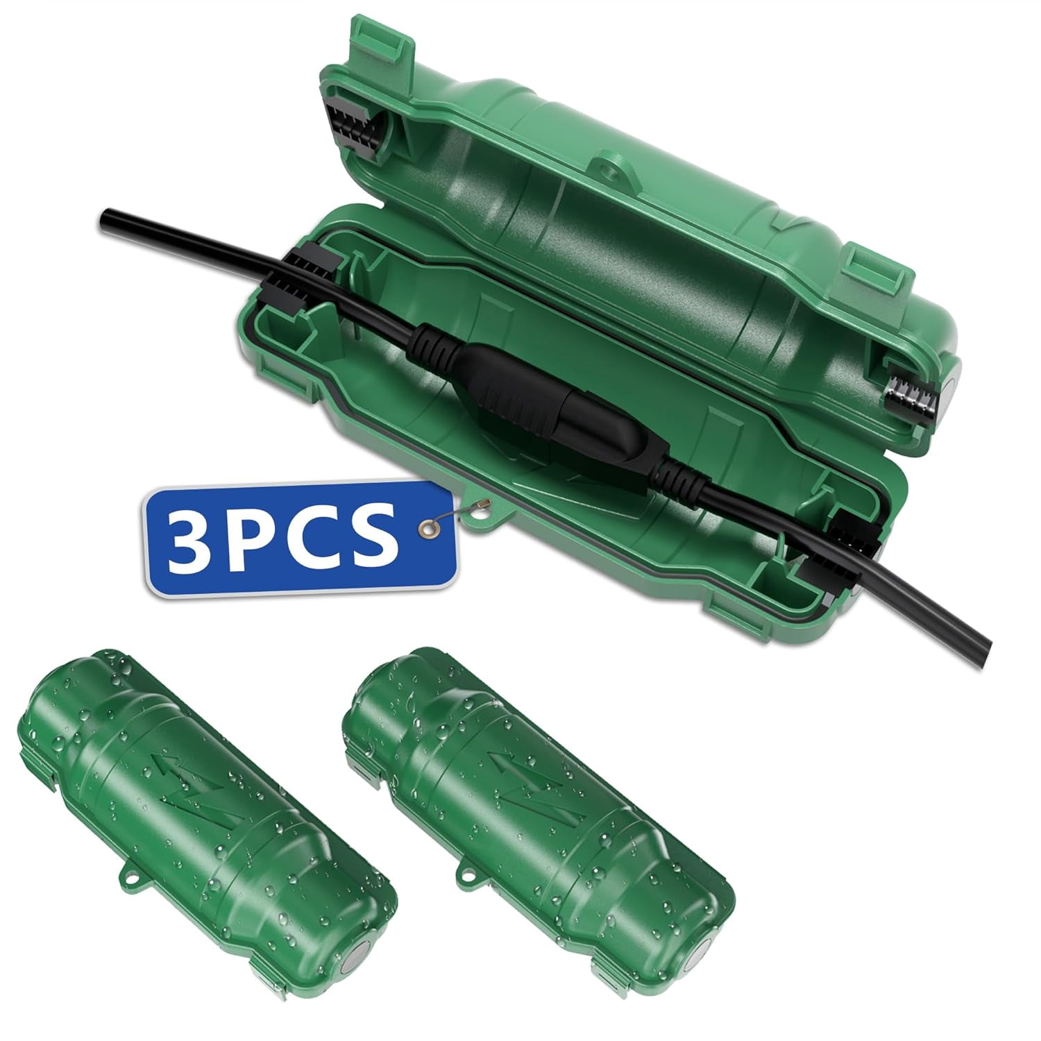 JJEAN-3 Pack Outdoor Extension Cord Safety Cover with Waterproof Seal IP54 Water-Resistant, Weatherproof Electrical Connection Box with 2 Latches, Plug, Socket, Holiday Decoration Light, Green