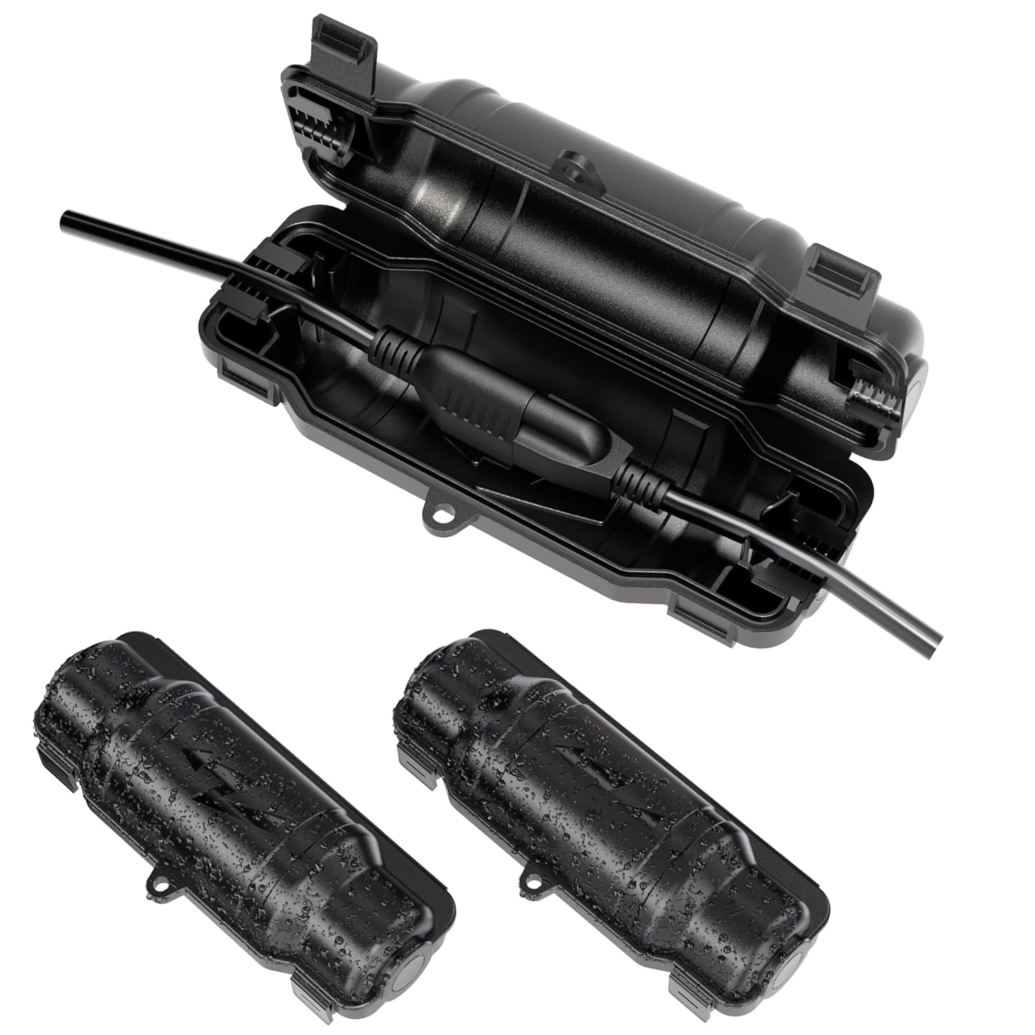 JJEAN-3 Pack Outdoor Extension Cord Safety Cover with Waterproof Seal IP54 Water-Resistant, Weatherproof Electrical Connection Box with 2 Latches, Plug, Socket, Holiday Decoration Light, Black