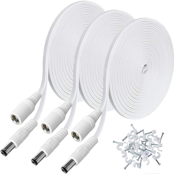 JJEAN-3 Packs 20ft DC Power Extension Cable,5.5mm x 2.1mm 12v Extension Cord Security Camera Power Cable Male to Female for CCTV IP Indoor Camera Dvr Standalone LED Strip,Supply Adapter