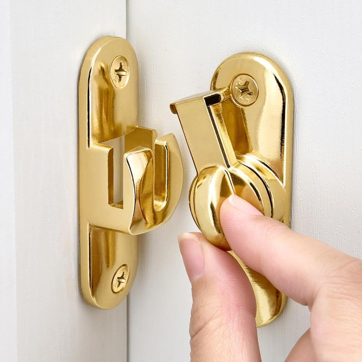 JJEAN-3 Packs Gold Barn Door Latches,90/180 Degree Gate Lock,Flip Gate Latches Hardware,Zinc Alloy Right Angle Door Lock Latch,Door Security Sliding Door Latch Lock for Cabinets,Bathroom