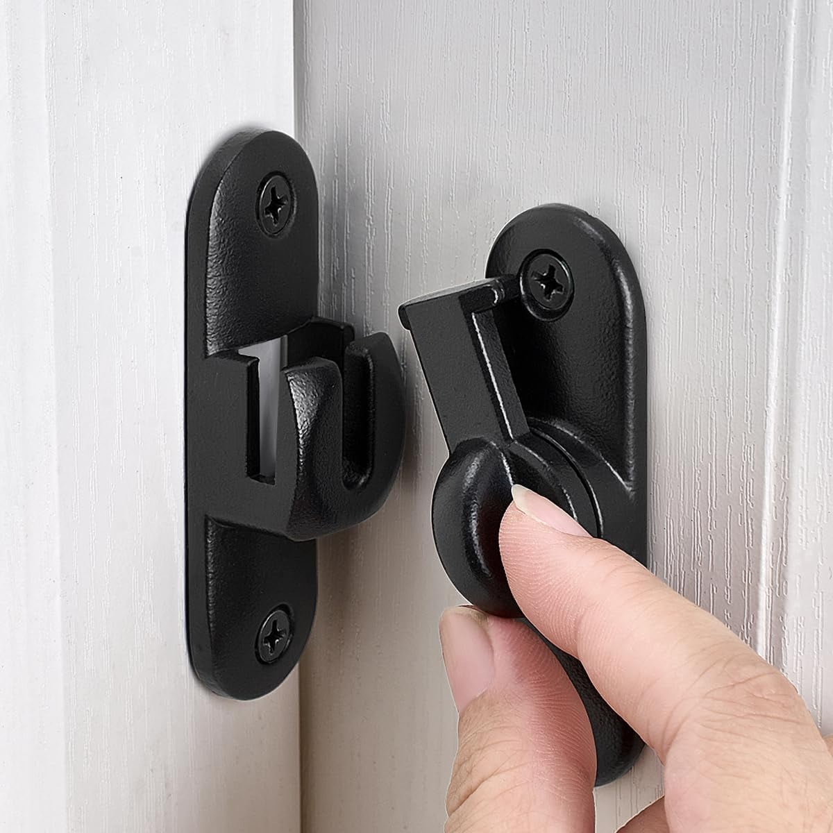 JJEAN-3 Packs Matte Black Barn Door Latches,90/180 Degree Gate Lock,Zinc Alloy Right Angle Door Lock Latch,Flip Gate Latches Hardware,Door Security Door Latch Lock fo Cabinets,Bathroom,Barn Door
