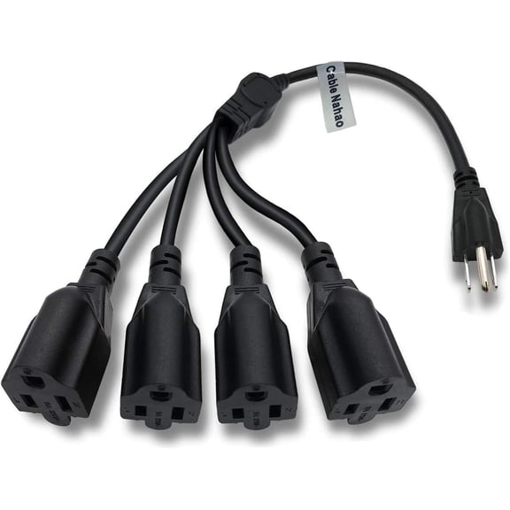 JJEAN-3 Prong 1 to 4 Outlet Power Cord Splitter Cord,Indoor Outdoor Cable Strip Outlet Saver,Power Extension Cable,SJT 16AWG,ETL Approved for Computer, LED Stage Light(20 Inch, Black)