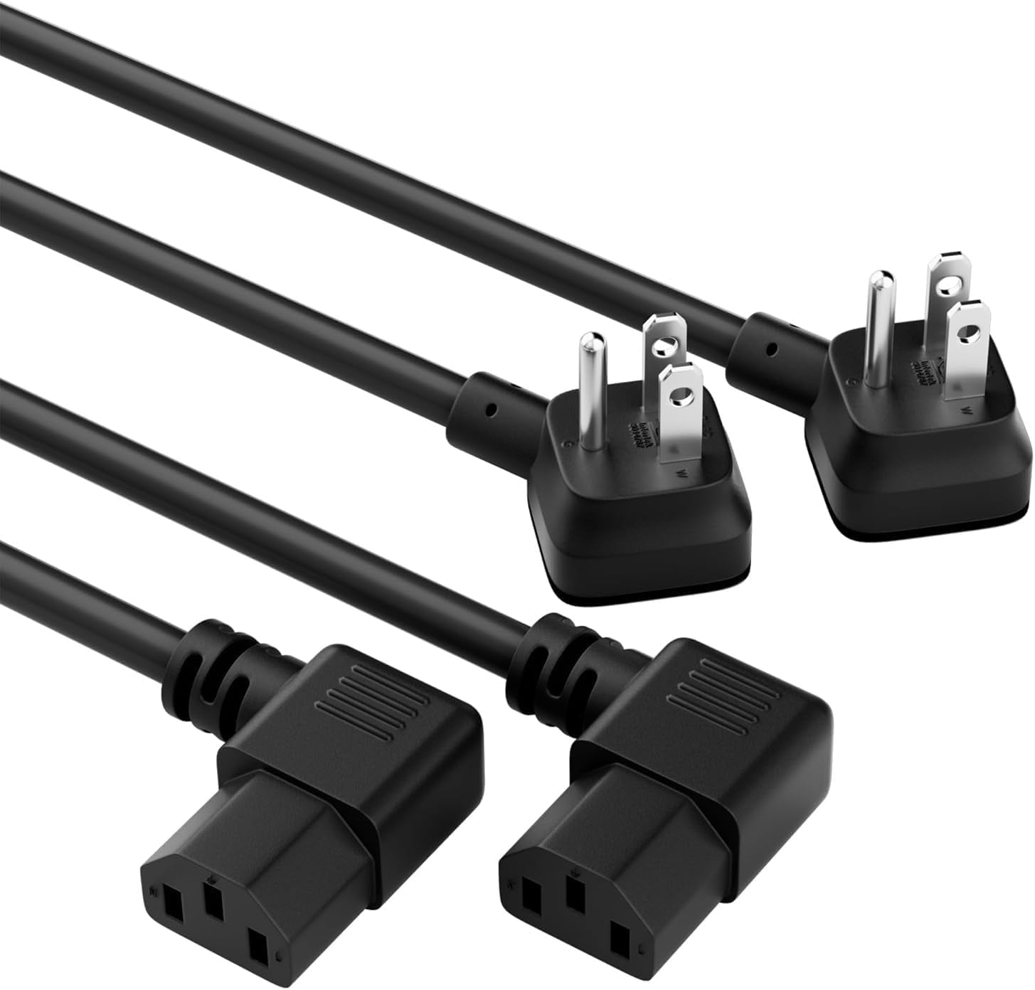JJEAN-3-Prong 45 Degree Flat to 90 Angled Plug Replacement Power Cord 7 Ft/2 Pack, Heatproof Flexible Durable AC Device Power Cable for Appliance Computer TV Monitor, ETL 18AWG 125V 10A