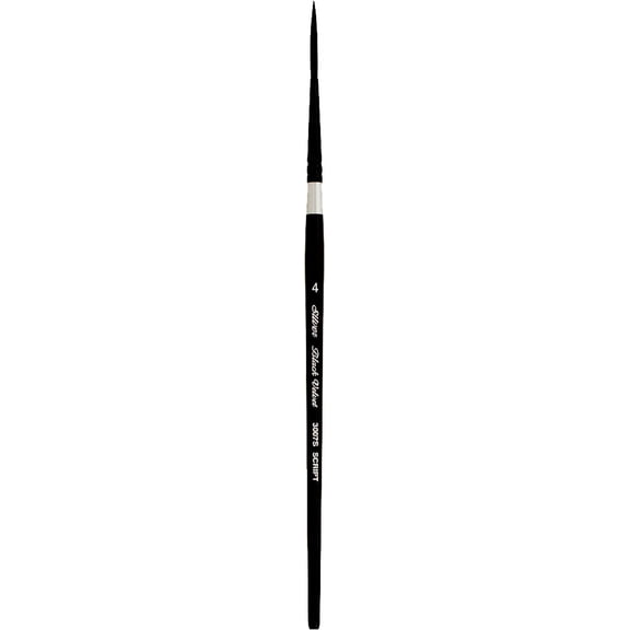 JJEAN-3007S -4 Black Velvet Script Liner Paintbrush for Watercolor, Gouache, Inks, & Dyes, Size 4, Short Handle