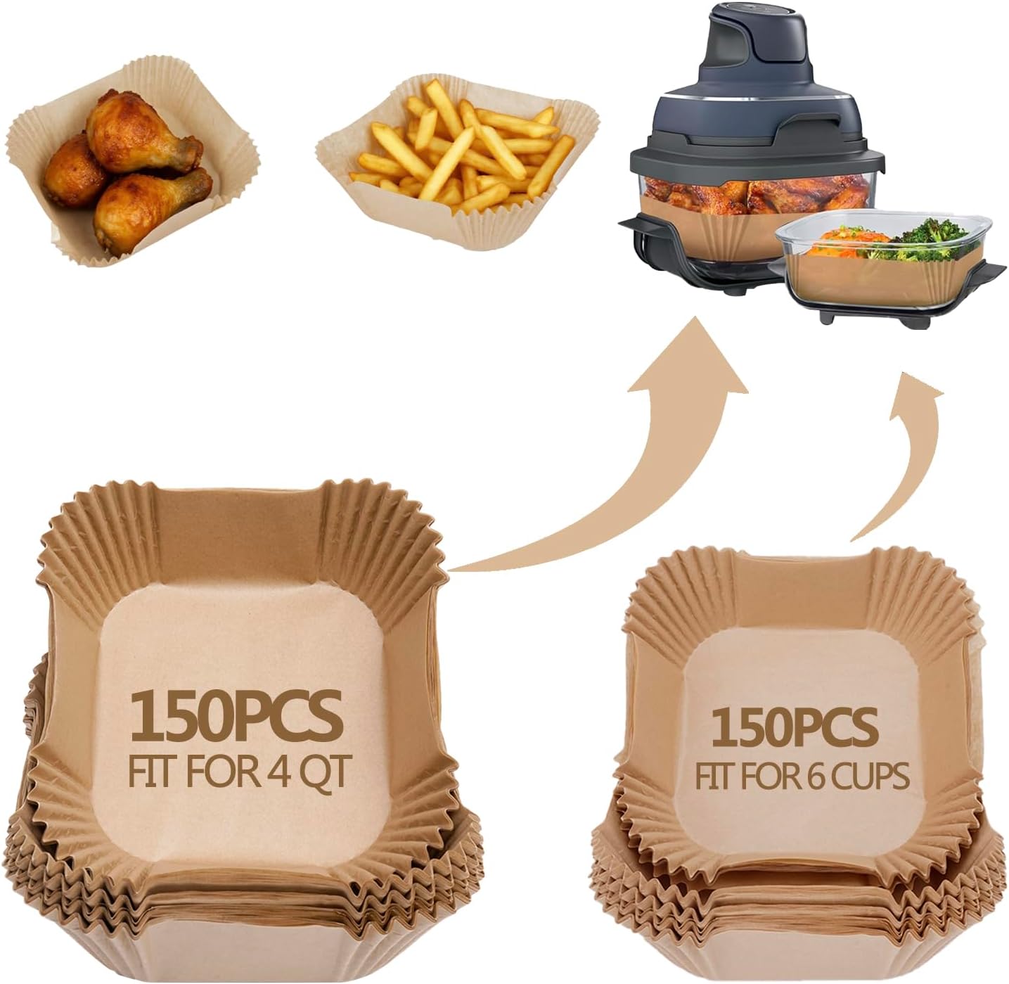 JJEAN-300PCS Air Fryer Liners disposable for Ninja Crispi,Air Fryer Accessories for Ninja Crispi 4-in-1 Portable Glass Cooking System,Suitable for Ninja Crispi Containers