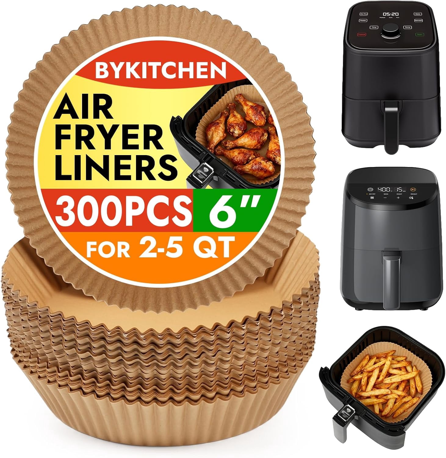 JJEAN-300PCS Small Disposable Air Fryer Liners for 2 to 5QT Airfryer, Round Air Fryer Parchment Paper Liners, Compatible with Ninja AF101 4 QT, CHEFMAN 2 QT, Cosori 2.1QT, Dash 2.6 Quart & More