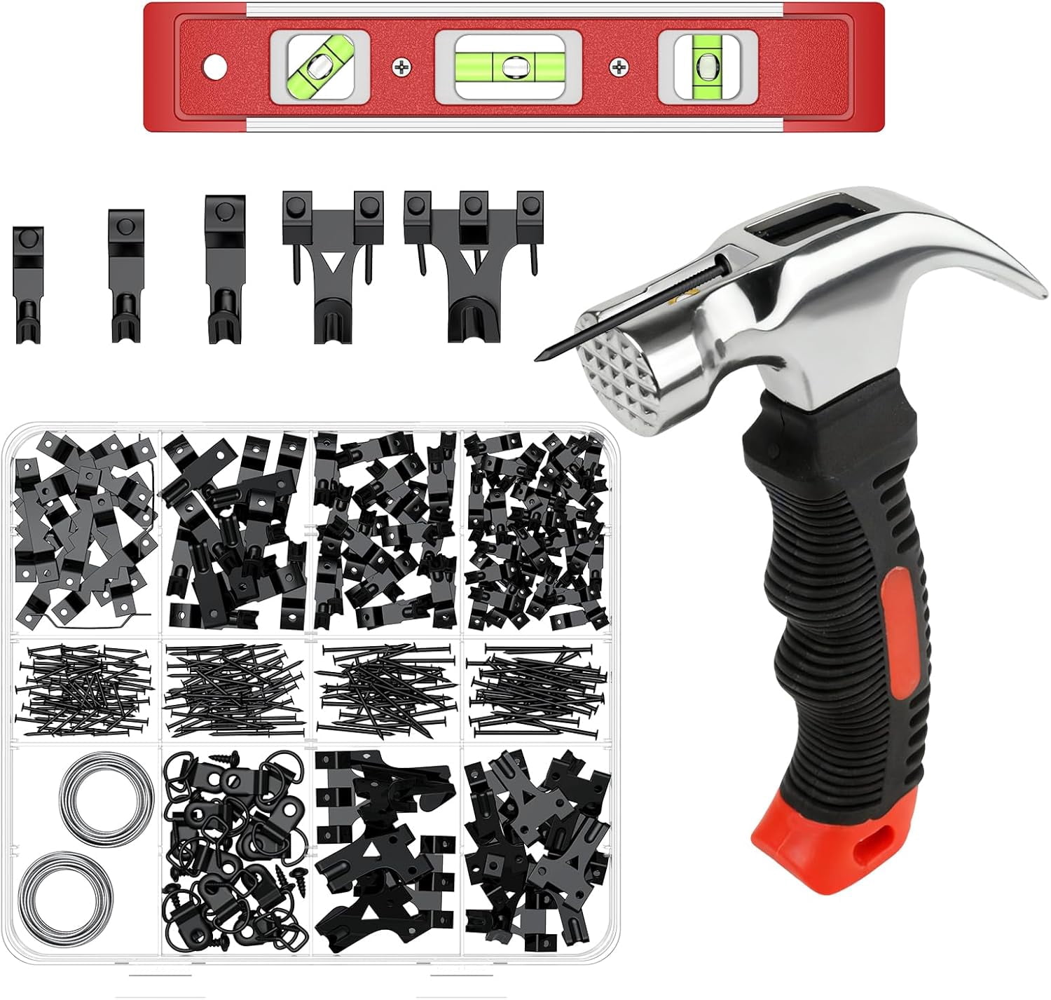 JJEAN-329 Pcs Heavy Duty Picture Hanging Kit, 10 lb, 20 lb, 30 lb, 40 lb, 75 lb Picture Hanging Hooks with Nails, D Ring Picture Hangers Sawtooth Picture Hangers Picture Hanging Wires & Screw Hooks
