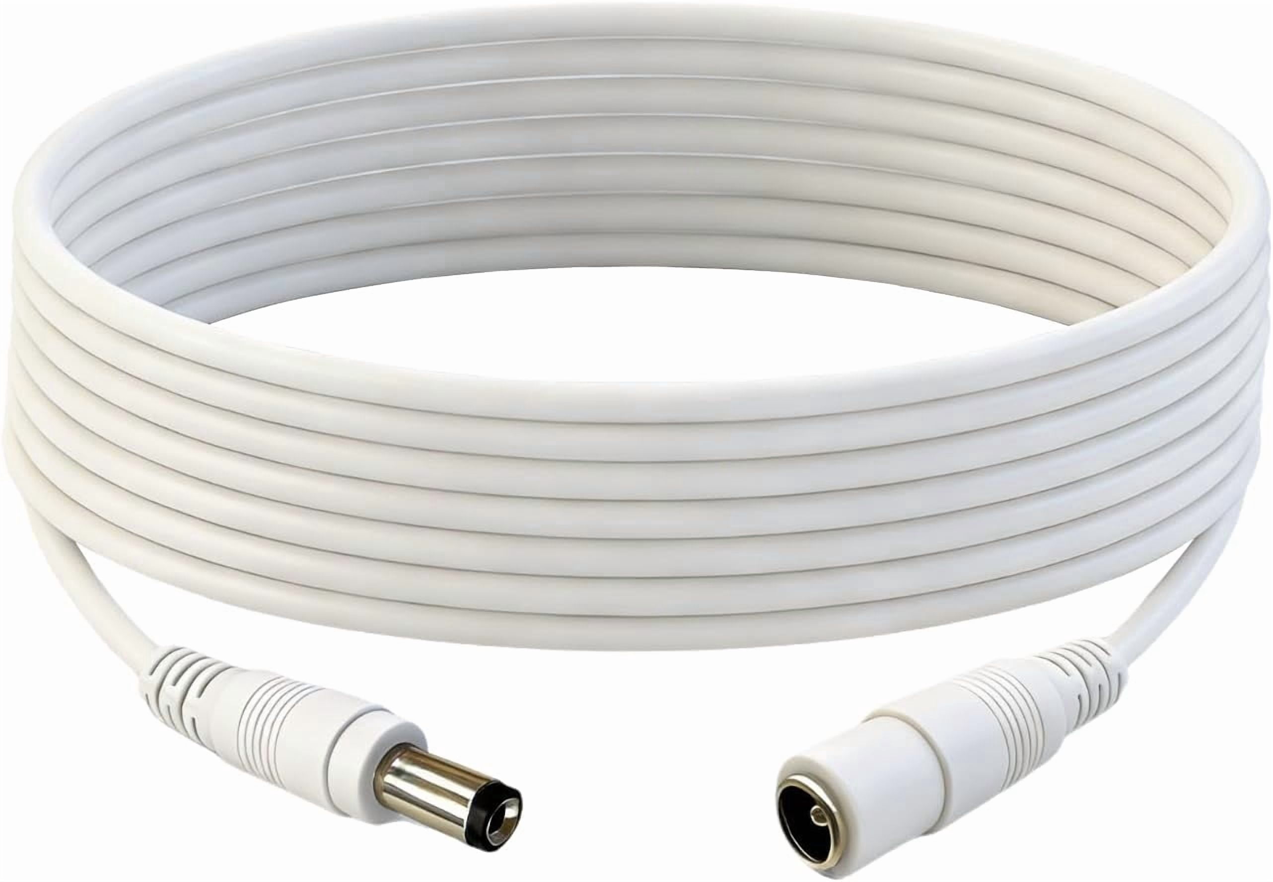 JJEAN-33FT 12V DC Extension Cable 5.5x2.1mm Male to Female DC Connector (White) for Monitoring LED Strip Lights Cameras Routers 1 PCS