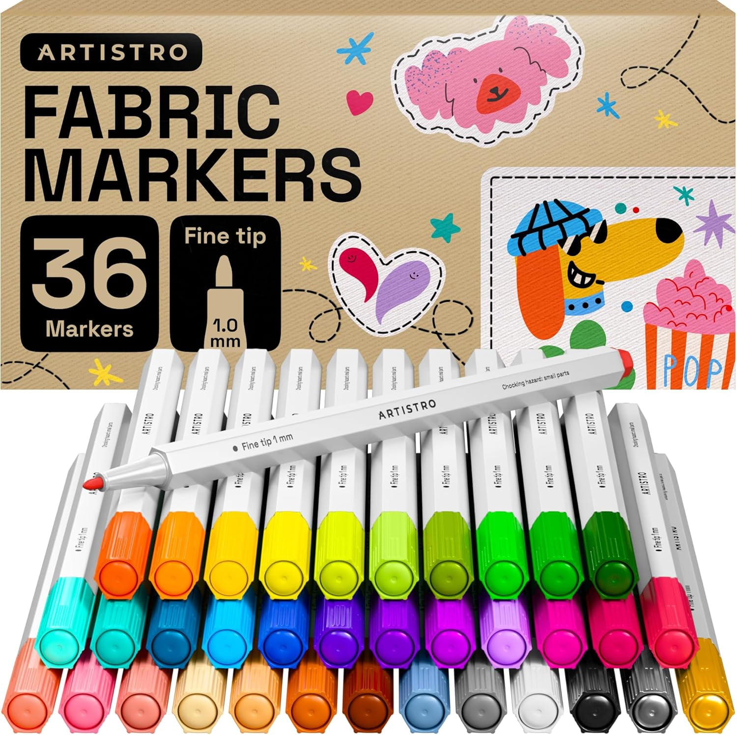 JJEAN-36 Fabric Markers - Fine Tip Fabric Markers Permanent for Clothes - No Bleed Pens for T-Shirts, Bags, Textile, Canvas, and More