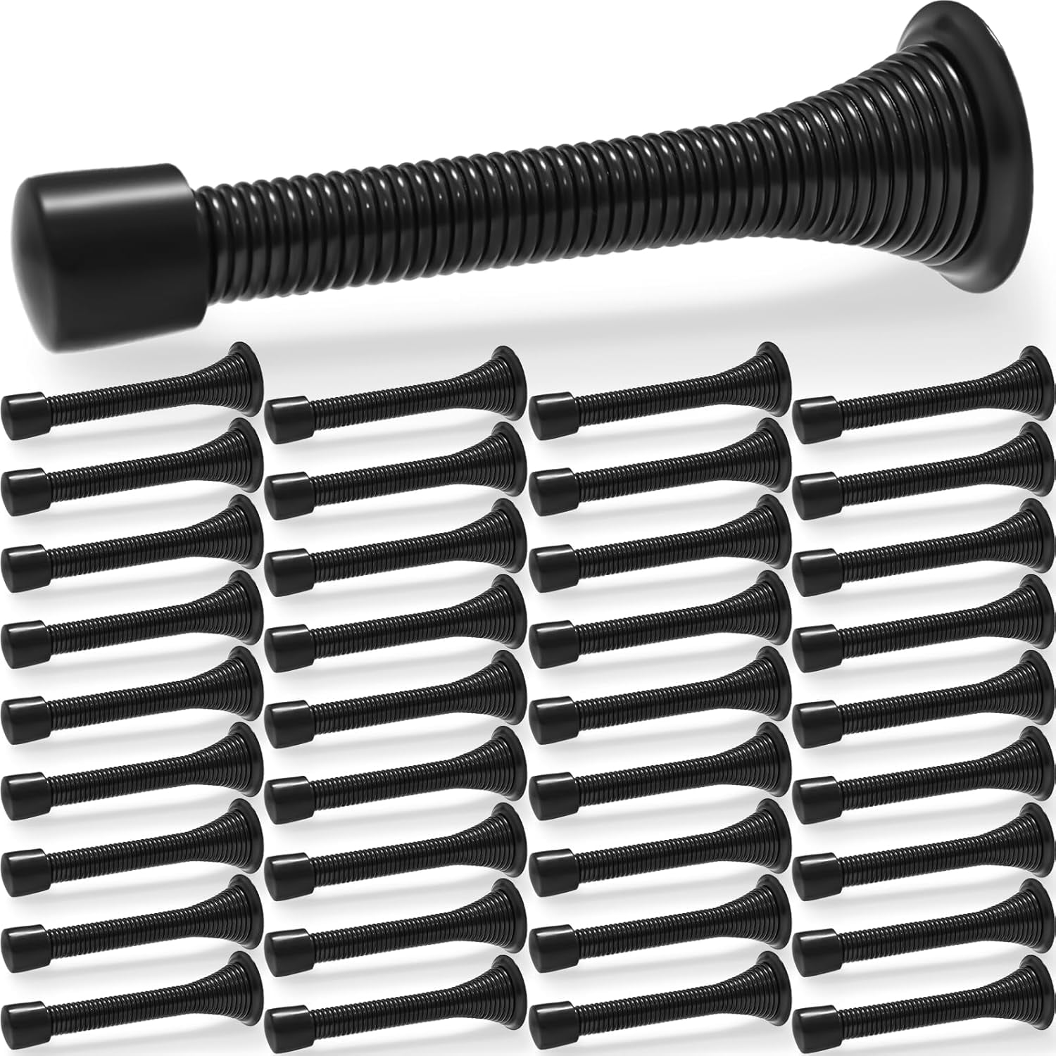 JJEAN-36 Pieces Spring Door Stopper for Wall with Rubber Bumper Tips, 3-1/8" Black Door Stops for Bottom of Door