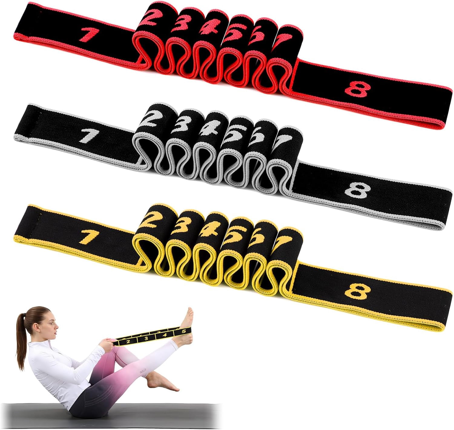 JJEAN-3PCS Fitness Resistance Bands with Handles,Resistance Bands with Handles, Fitness Resistance Band for Stretching and Yoga,Fashion Puller Exercise,Adjustable Bands for Full Body Stretching Shapi