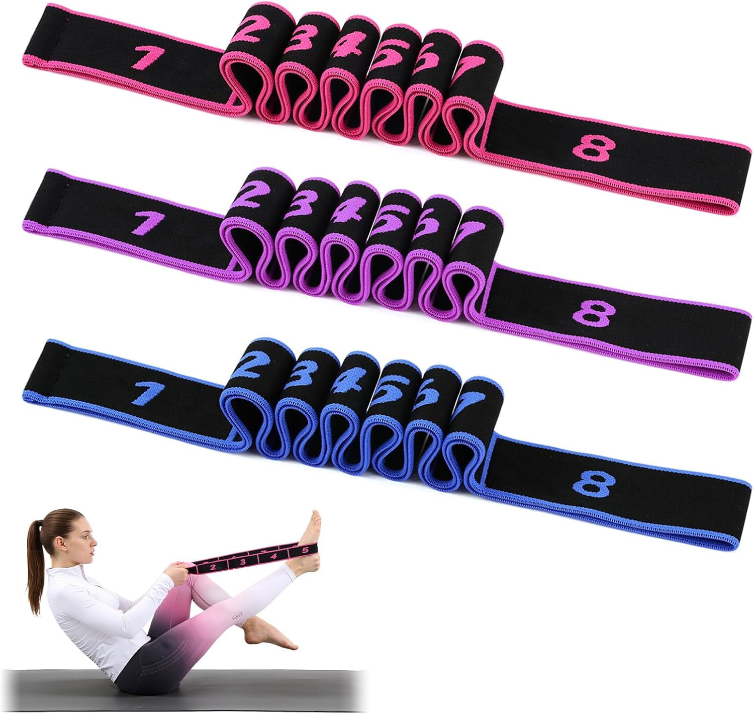 JJEAN-3PCS Fitness Resistance Bands with Handles,Resistance Bands with Handles, Fitness Resistance Band for Stretching and Yoga,Fashion Puller Exercise,Adjustable Bands for Full Body Stretching Shapi