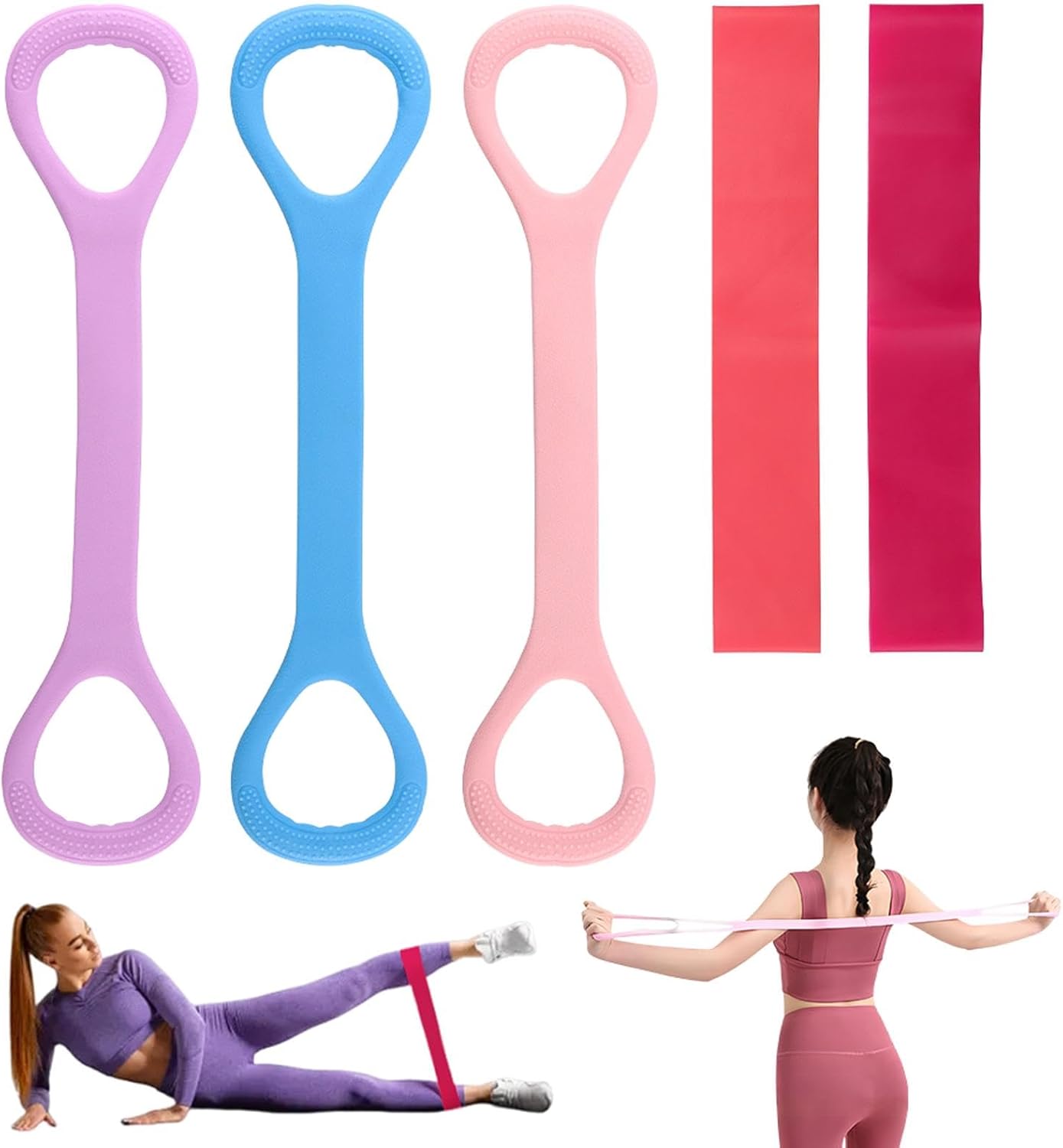 JJEAN-3pcs Figure 8 Fitness Resistance Band Elastic Bands for Working Out Elastic Rope Stretch Fitness Band Training Exercise Bands for Women Yoga