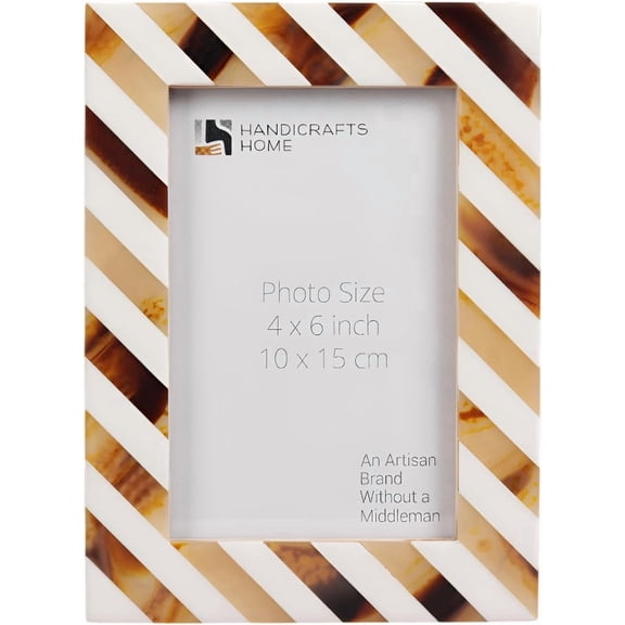JJEAN-4 by 6 Picture Frame  Resin Inlay, Brown White Chevron pattern Tabletop & Wall Hanging Photo Frame, Portrai, Landscape, Boho Chic, Modern, Rustic, Home Decor Gift, Gift for Holidays