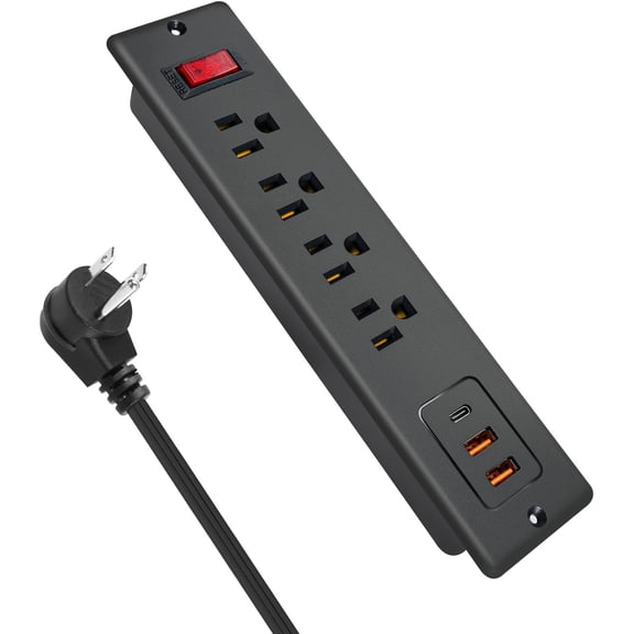 JJEAN-4 Outlets Recessed Power Strip with USB C 20W, Fast Charge Desktop Power Outlet Flush Mount Desk Extender 6.56 ft Extension Cord Plug in Furniture Conference Hotel
